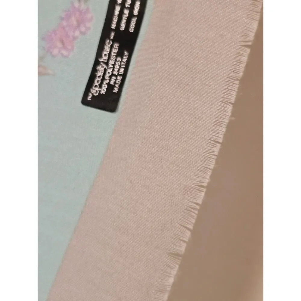 Made In Italy Pastel Floral Light Blue Scarf with Pink Roses
